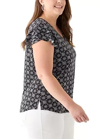 Plus Flutter Sleeve V-Neck Blouse