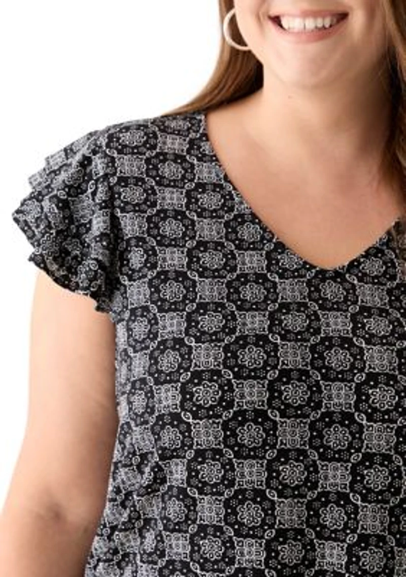 Plus Flutter Sleeve V-Neck Blouse