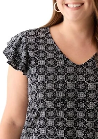 Plus Flutter Sleeve V-Neck Blouse