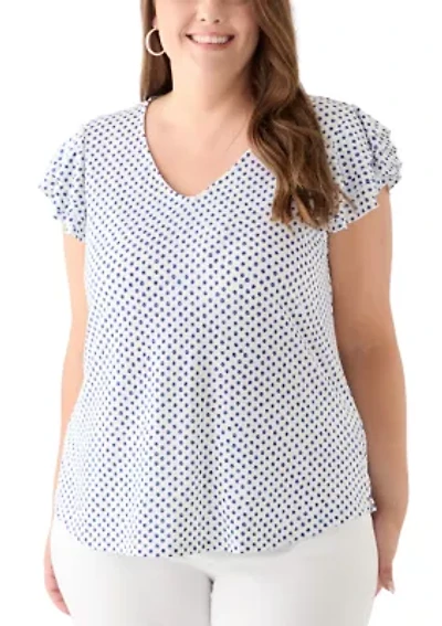 Plus Flutter Sleeve Printed V-Neck Zop