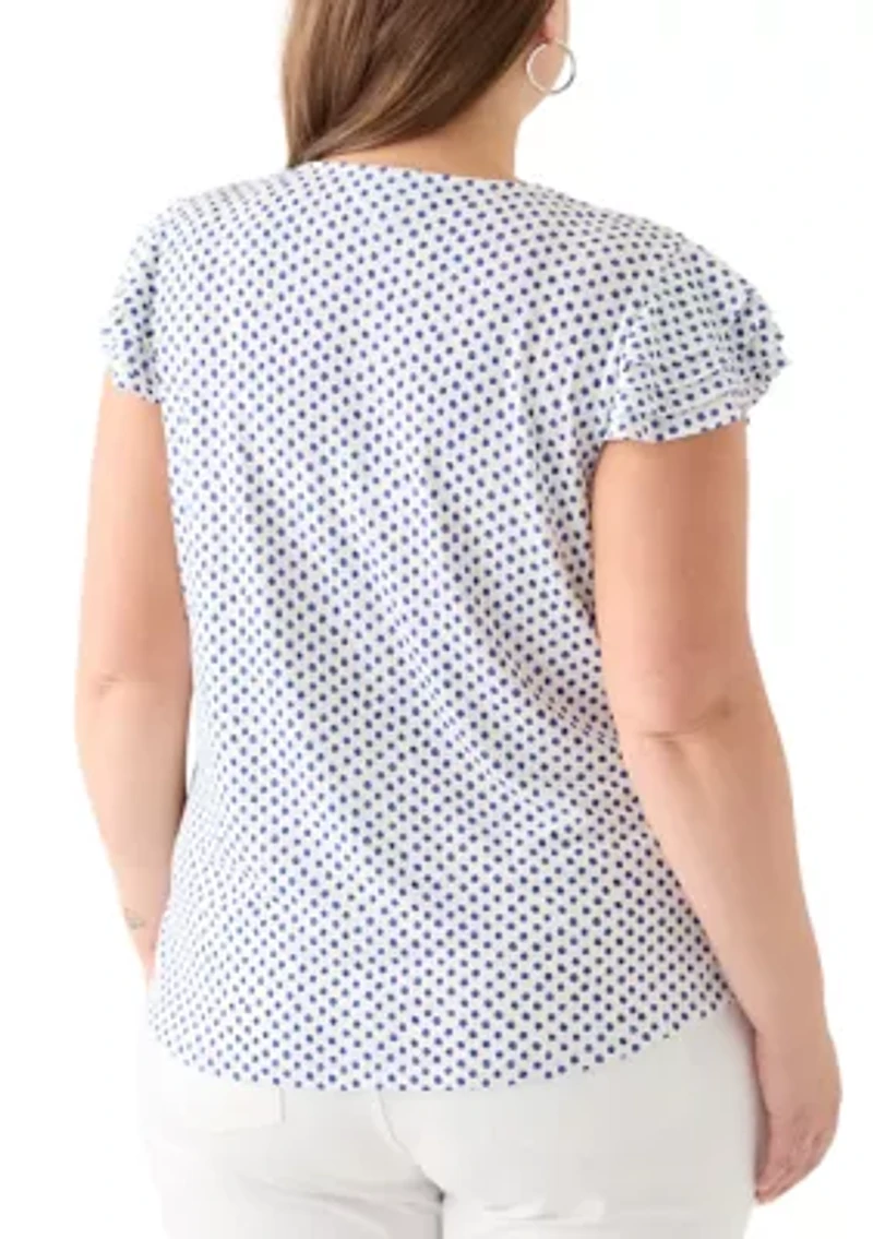 Plus Flutter Sleeve Printed V-Neck Zop