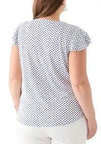 Plus Flutter Sleeve Printed V-Neck Zop