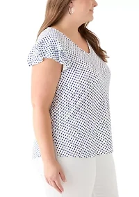 Plus Flutter Sleeve Printed V-Neck Zop