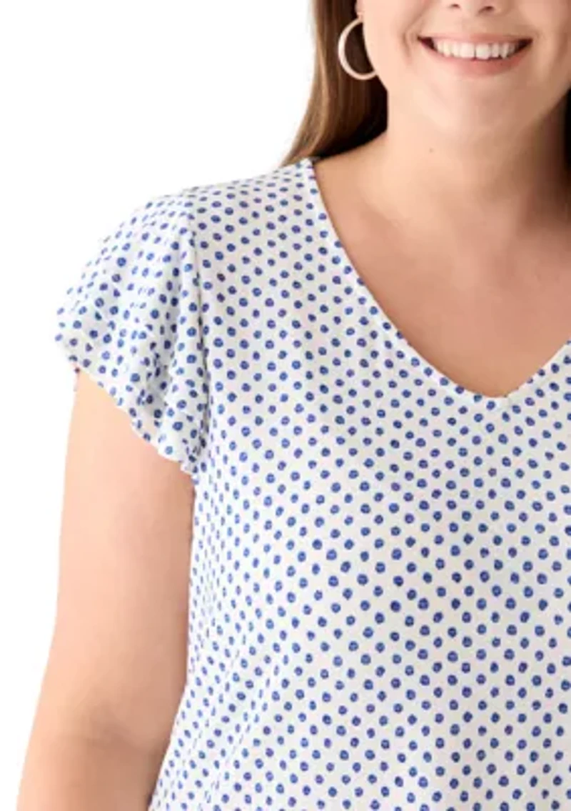Plus Flutter Sleeve Printed V-Neck Zop