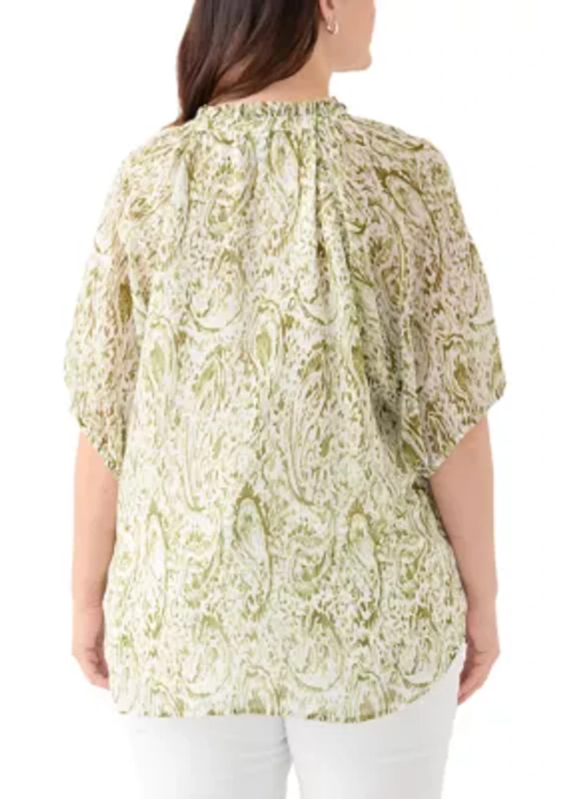 Plus Printed Raglan Sleeve Peasant Top
