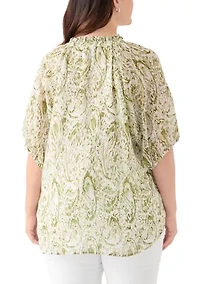Plus Printed Raglan Sleeve Peasant Top