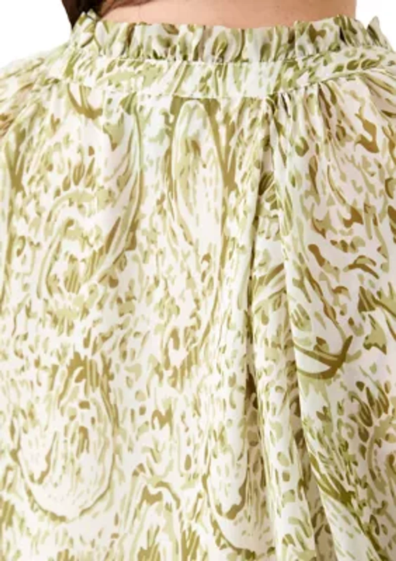Plus Printed Raglan Sleeve Peasant Top