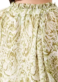 Plus Printed Raglan Sleeve Peasant Top