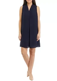 Petite Sleeveless Dress with Neck Pleat Details