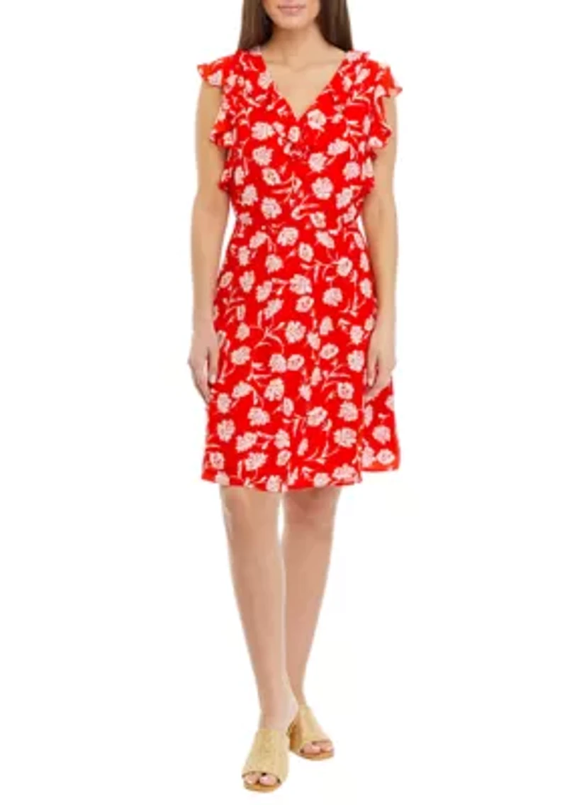 Petite Sleeveless V-Neck Dress with Ruffles