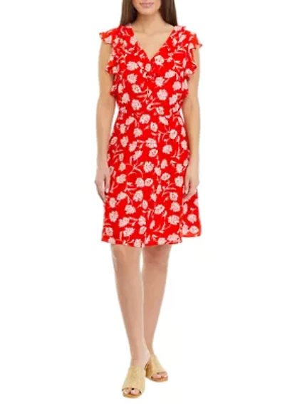 Petite Sleeveless V-Neck Dress with Ruffles