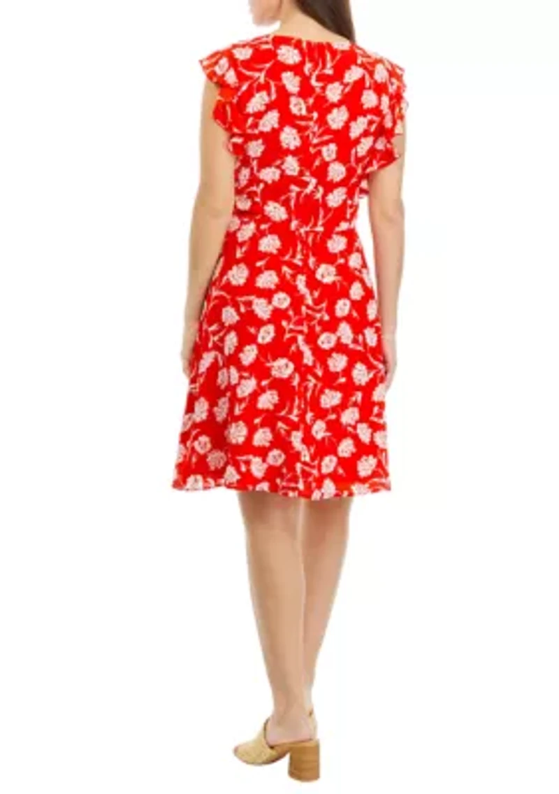 Petite Sleeveless V-Neck Dress with Ruffles