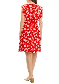 Petite Sleeveless V-Neck Dress with Ruffles