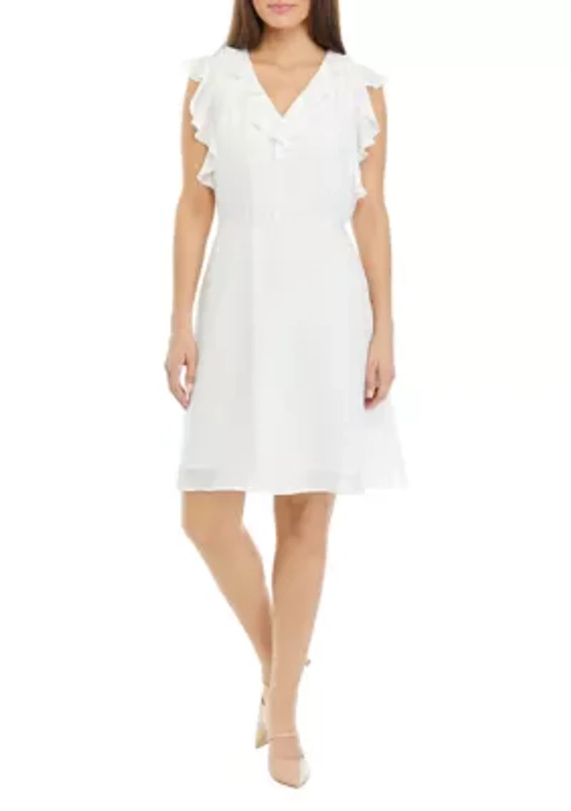 Petite Sleeveless V-Neck Dress with Ruffles