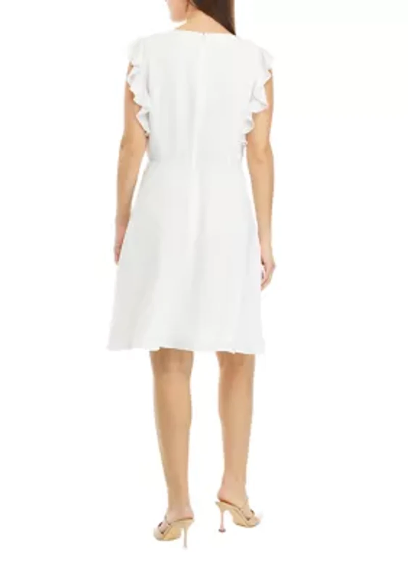 Petite Sleeveless V-Neck Dress with Ruffles