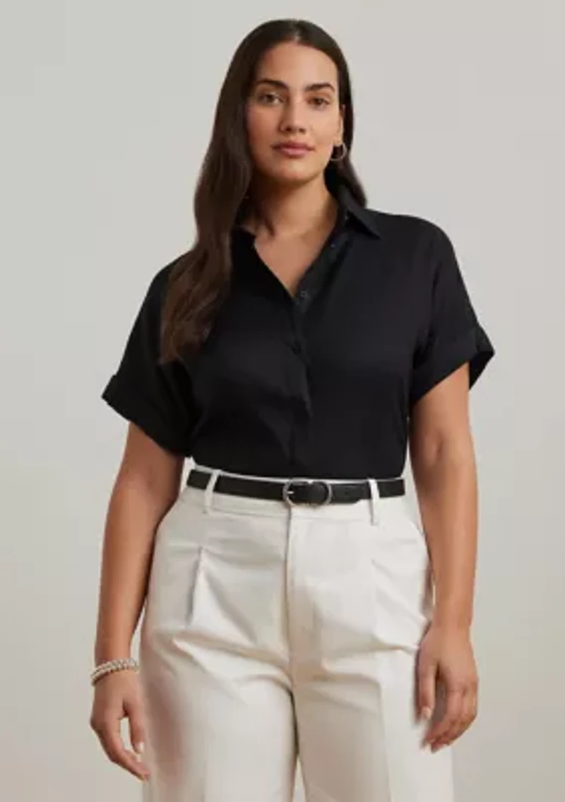 Plus Linen Dolman Sleeve Shirt