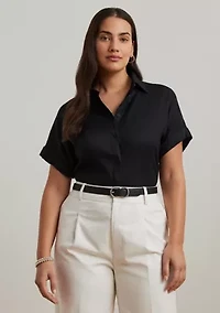 Plus Linen Dolman Sleeve Shirt