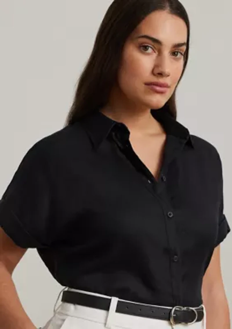 Plus Linen Dolman Sleeve Shirt