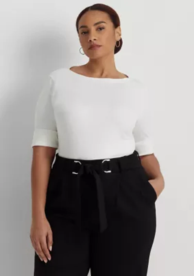 Plus Cotton-Blend Boatneck Top