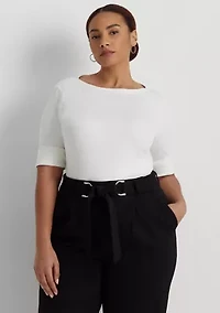 Plus Cotton-Blend Boatneck Top