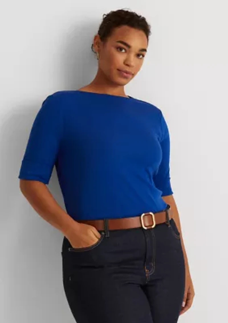 Plus Cotton-Blend Boatneck Top