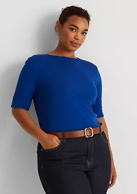 Plus Cotton-Blend Boatneck Top