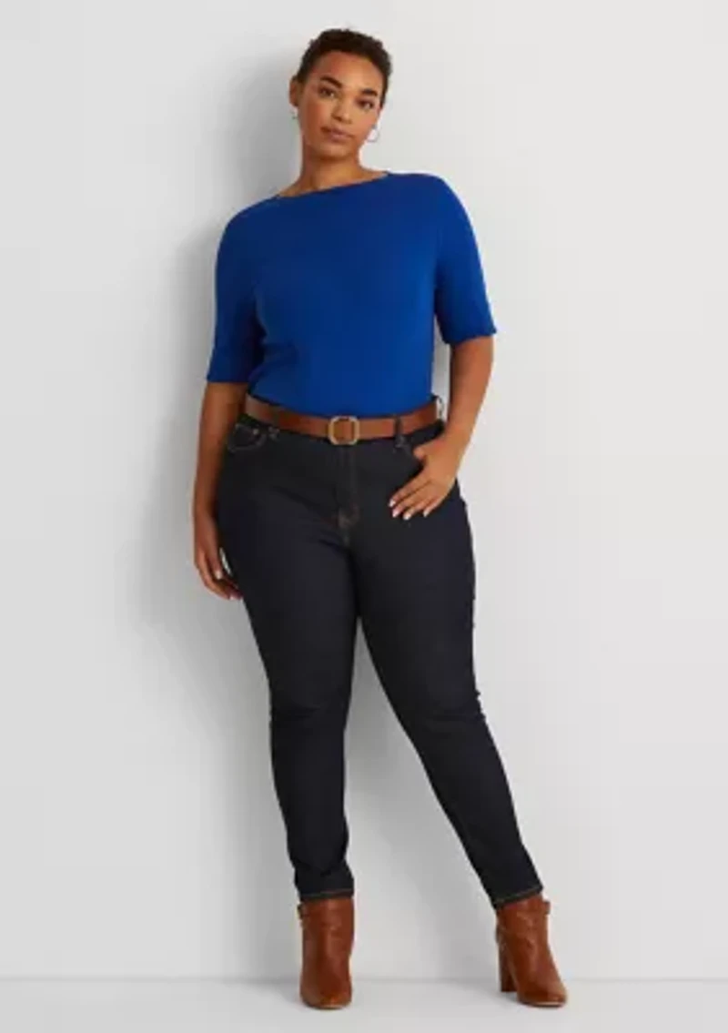 Plus Cotton-Blend Boatneck Top