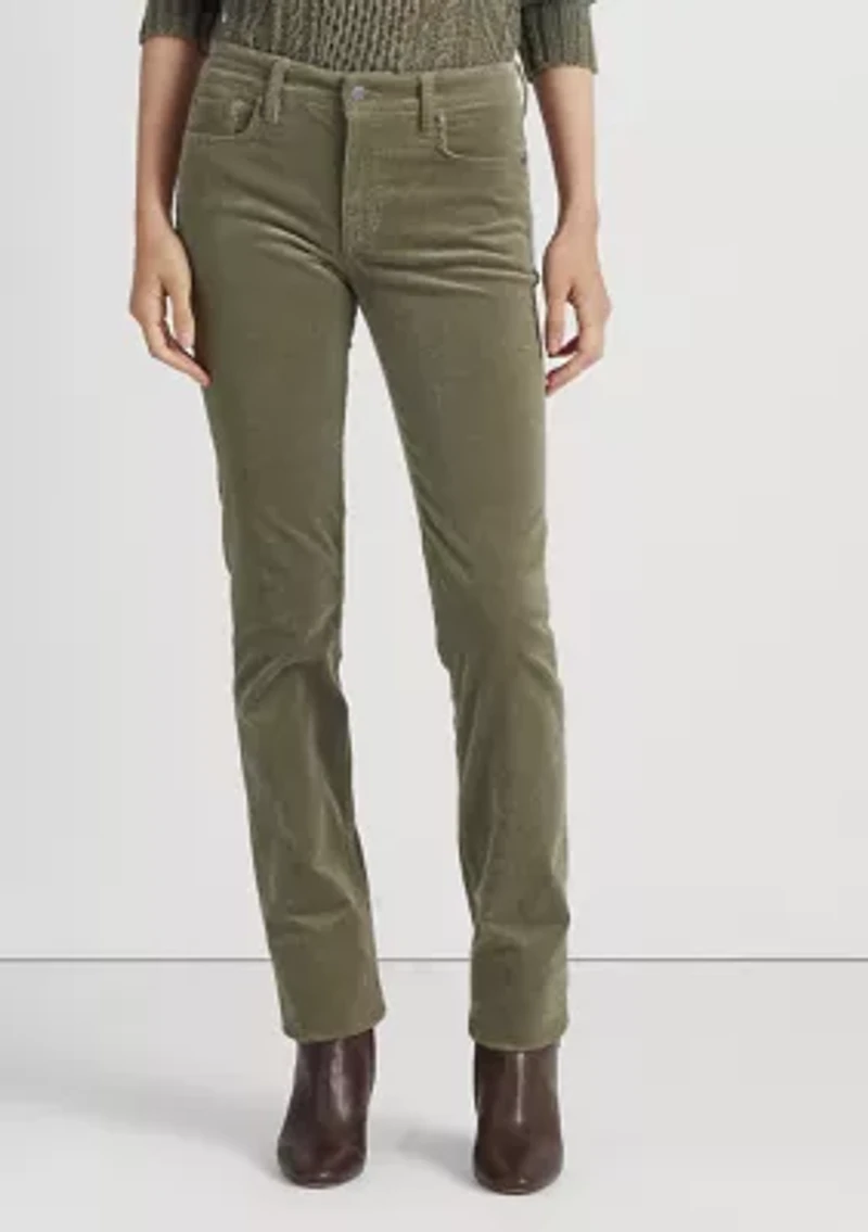 Stretch Corduroy Mid Rise Straight Pants