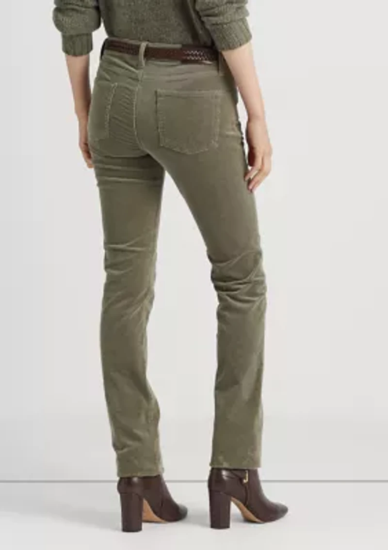 Stretch Corduroy Mid Rise Straight Pants