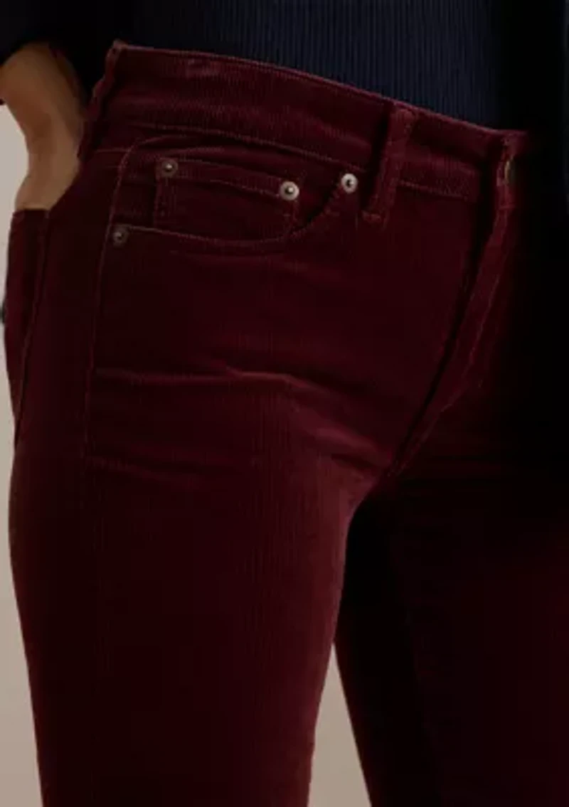 Stretch Corduroy Mid Rise Straight Pants