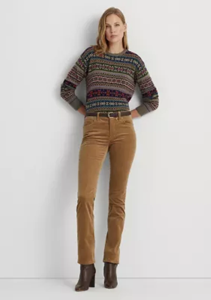 Stretch Corduroy Mid Rise Straight Pants