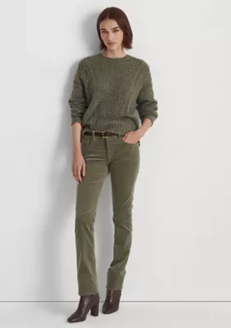Stretch Corduroy Mid Rise Straight Pants