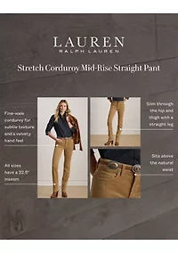 Stretch Corduroy Mid Rise Straight Pants