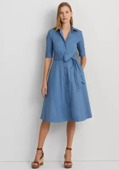 Belted Cotton Blend Shirtdress