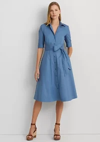 Belted Cotton Blend Shirtdress