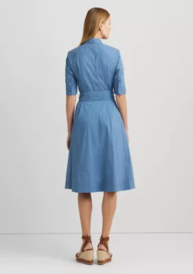 Belted Cotton Blend Shirtdress