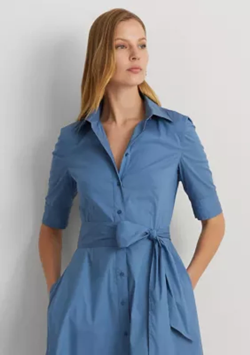 Belted Cotton Blend Shirtdress