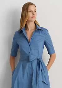 Belted Cotton Blend Shirtdress