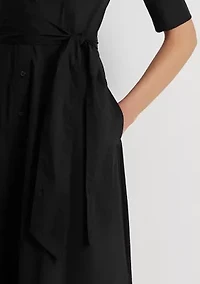 Belted Cotton Blend Shirtdress