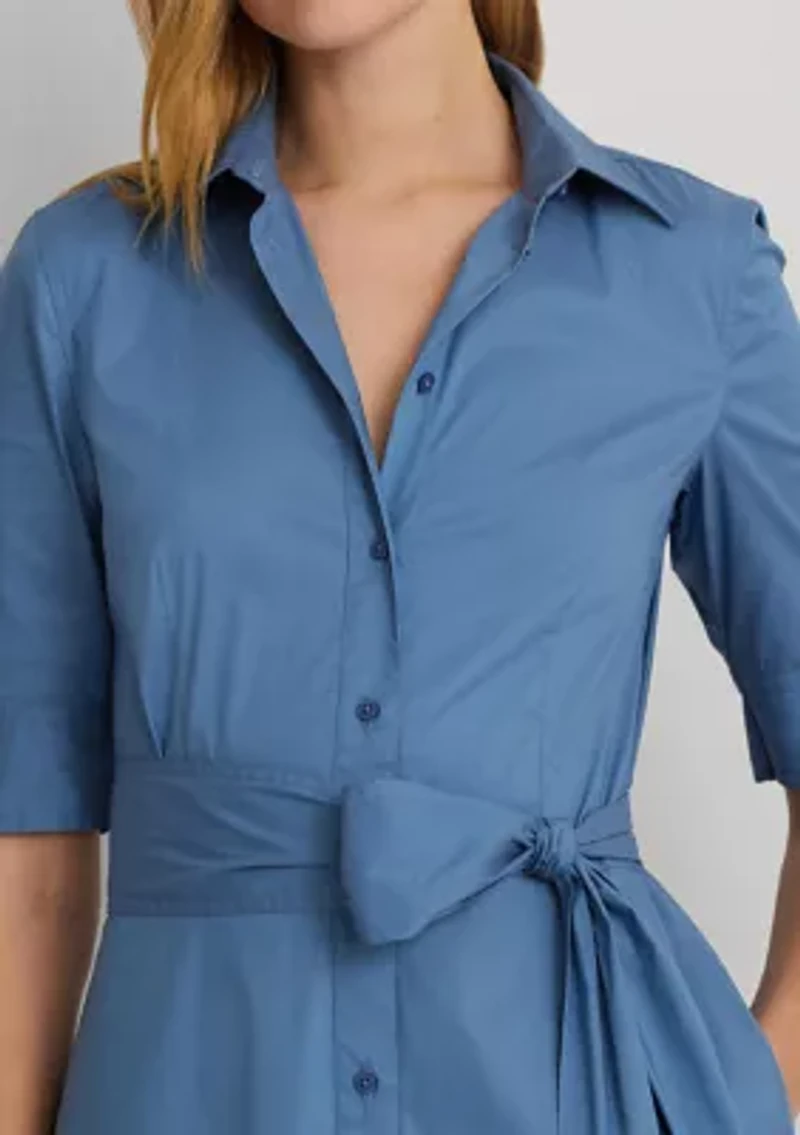 Belted Cotton Blend Shirtdress