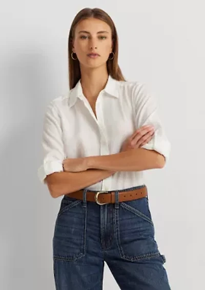 Petite Linen Roll Tab Sleeve Shirt