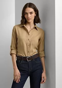 Petite Linen Roll Tab Sleeve Shirt