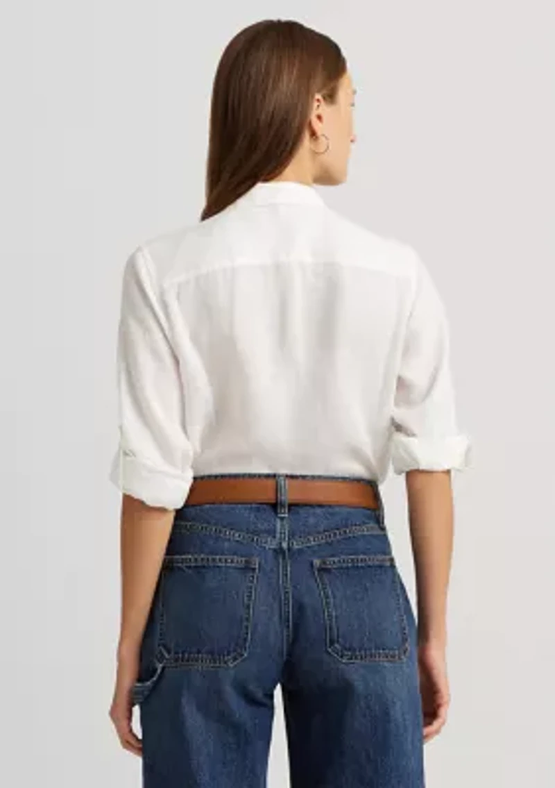 Petite Linen Roll Tab Sleeve Shirt