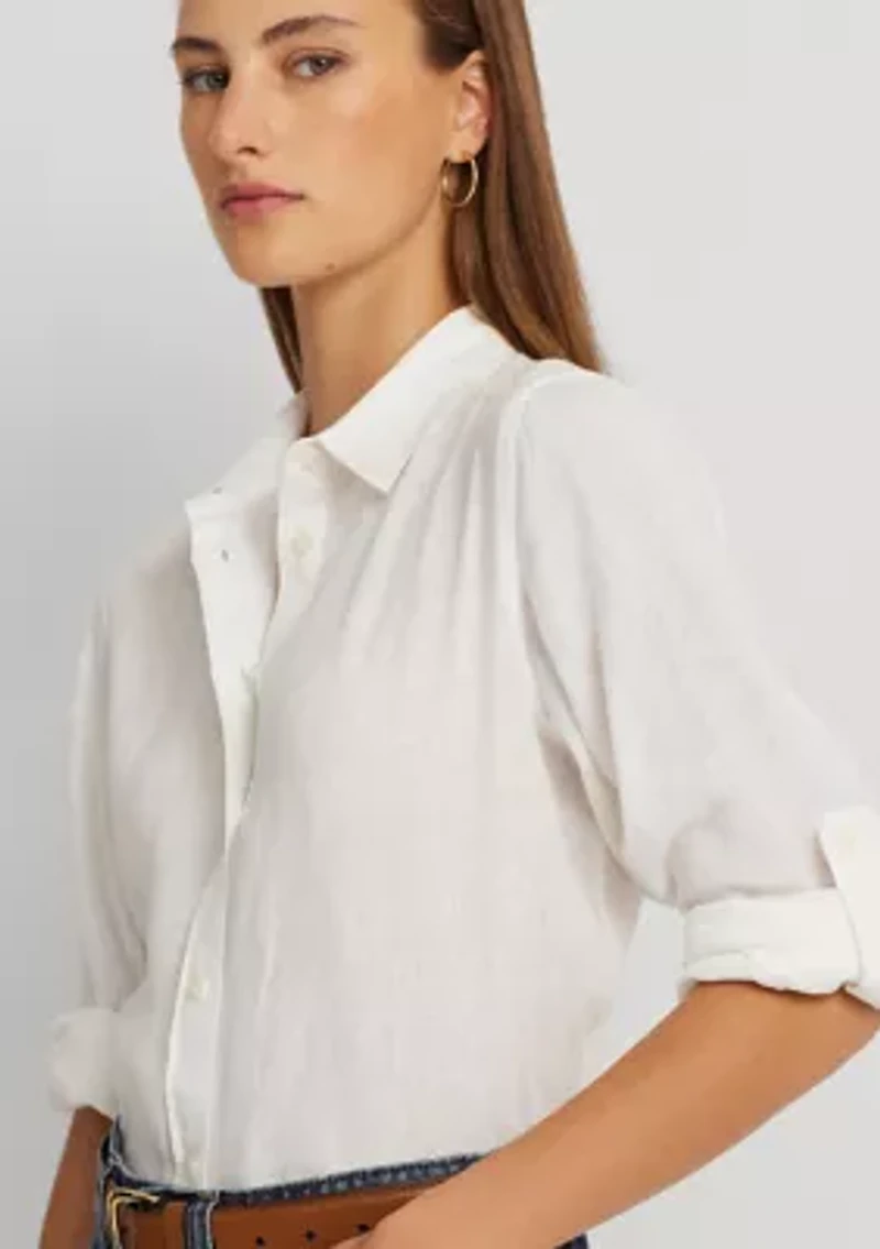 Petite Linen Roll Tab Sleeve Shirt