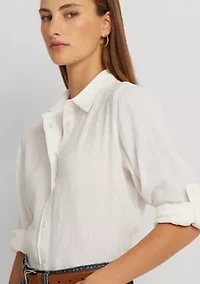 Petite Linen Roll Tab Sleeve Shirt
