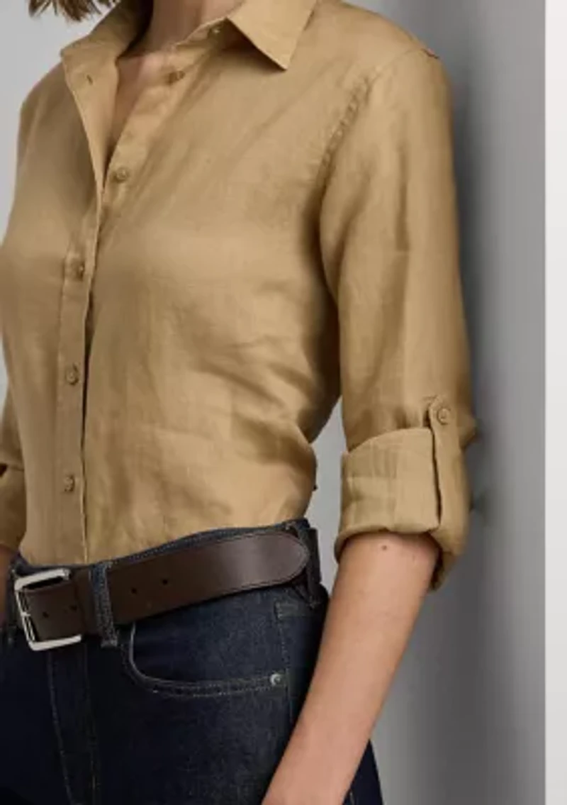 Petite Linen Roll Tab Sleeve Shirt