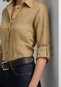 Petite Linen Roll Tab Sleeve Shirt