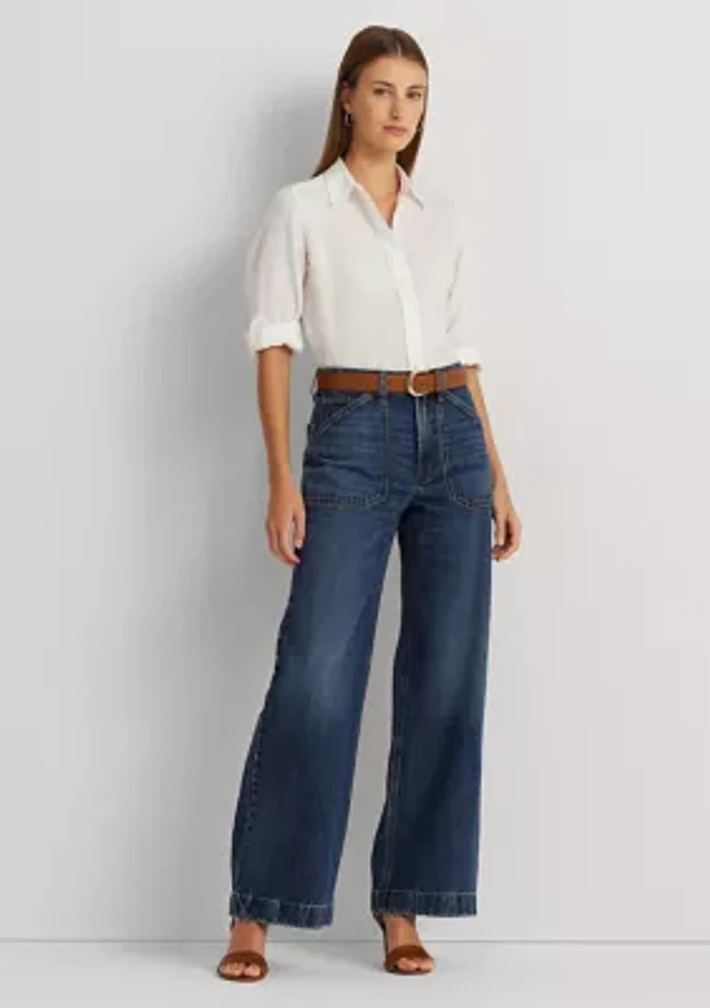 Petite Linen Roll Tab Sleeve Shirt