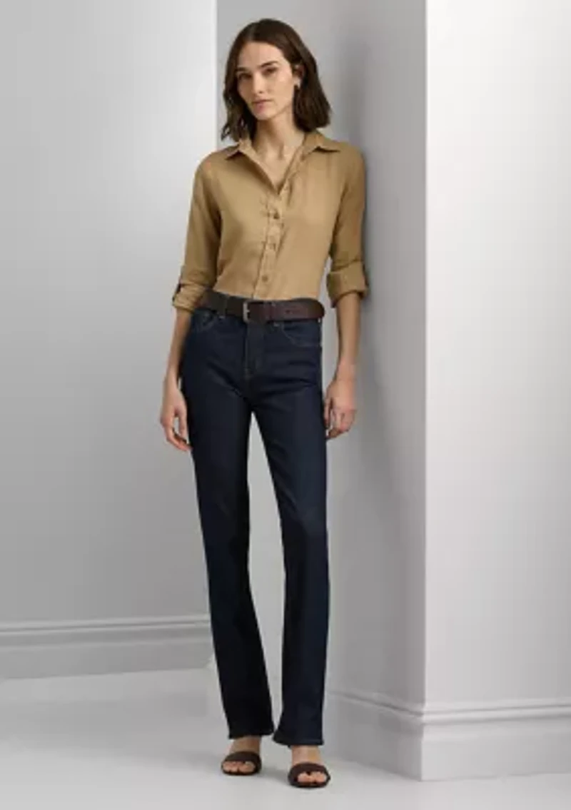 Petite Linen Roll Tab Sleeve Shirt