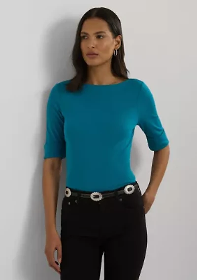 Petite Stretch Cotton Boat Neck T-Shirt